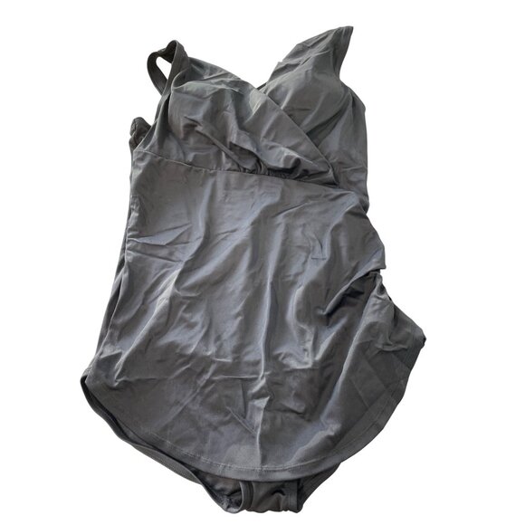 Kim Gravel x Swimsuits For All Surplice Asymmetrical Sarong Size 10 Black Beach - Picture 2 of 9